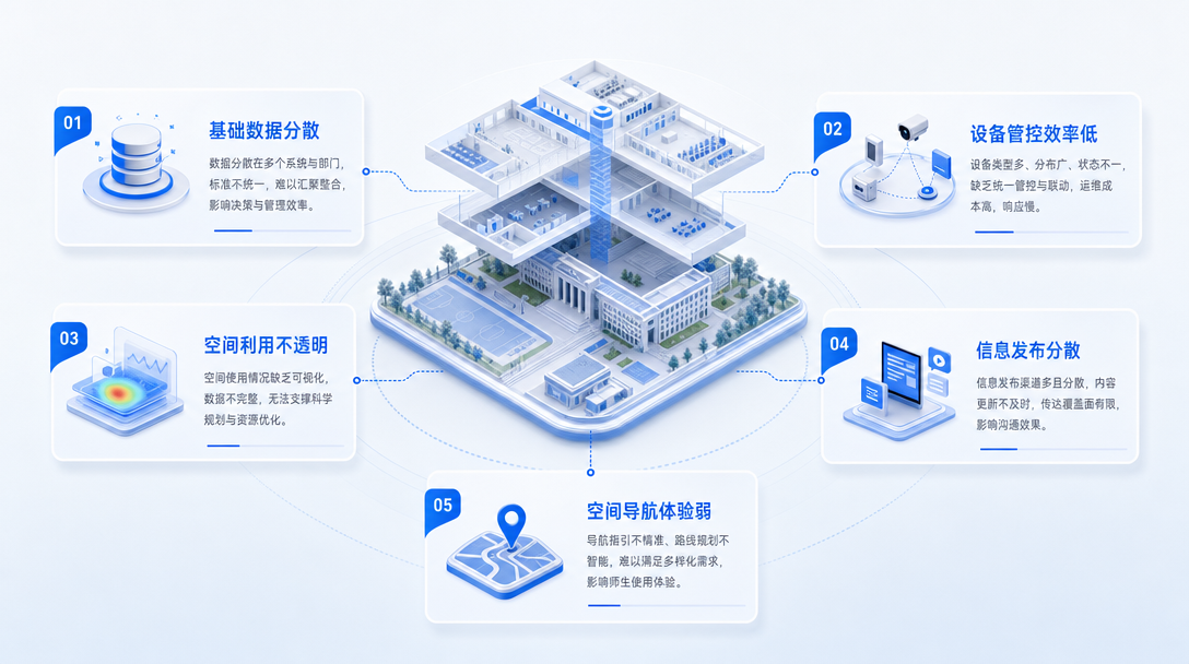 校园空间管理解决方案五类建设挑战示意图