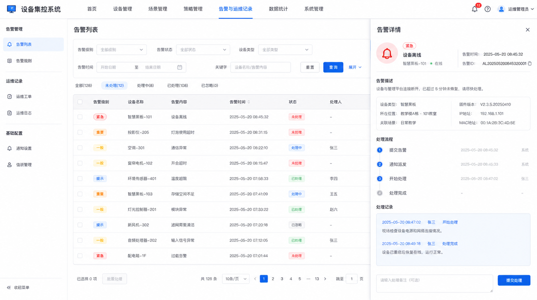 告警与运维记录功能图