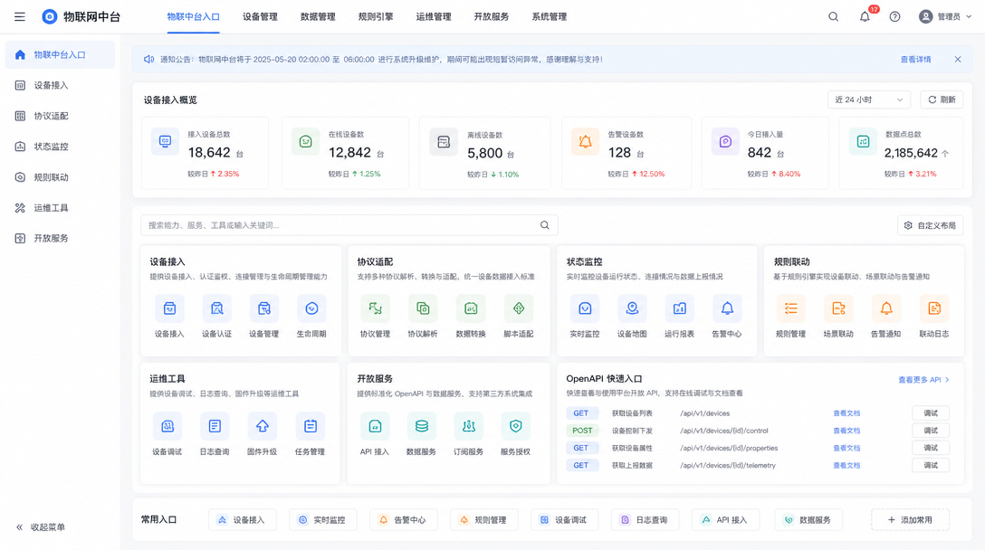 物联中台入口功能图